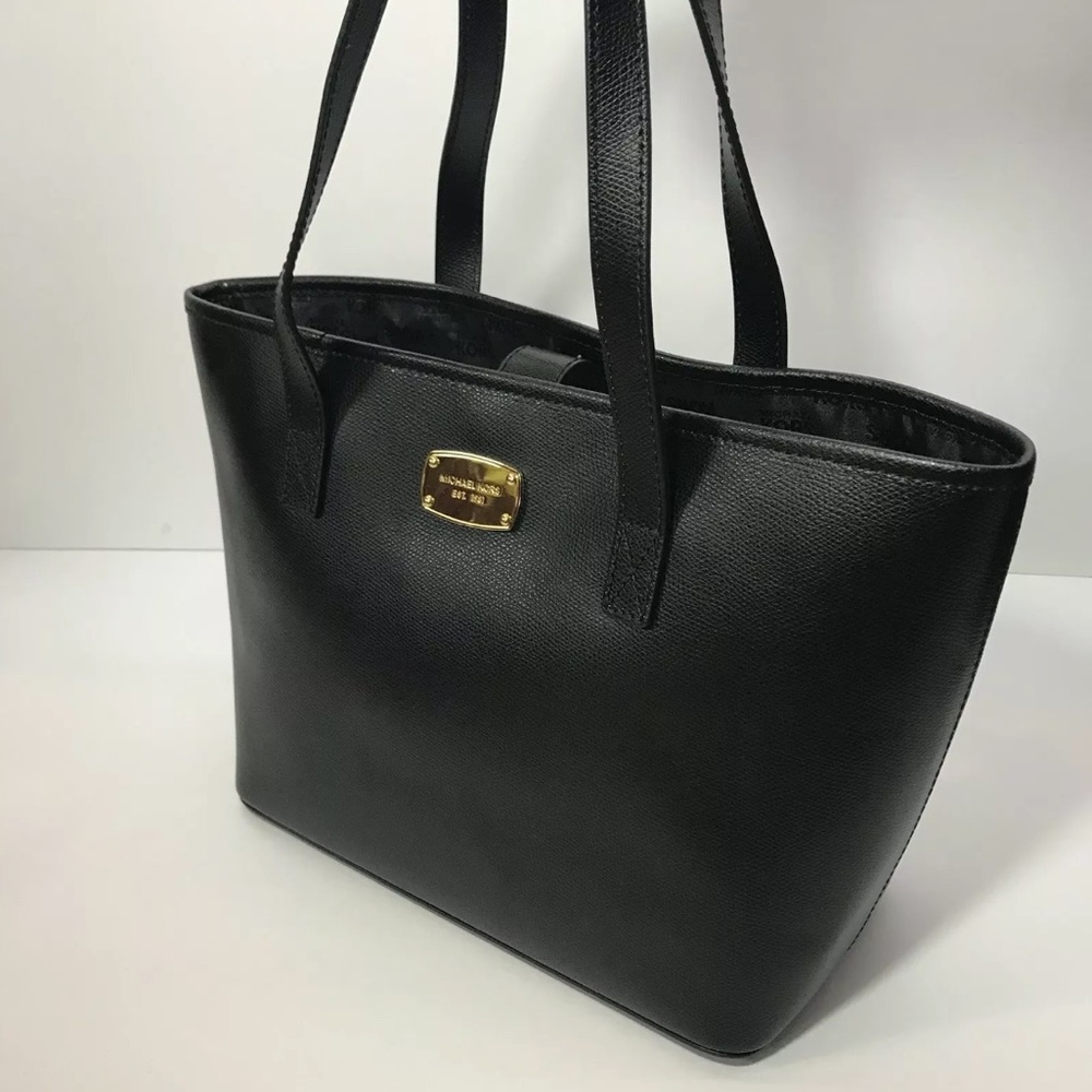 MICHAEL KORS JET SET TRAVEL BLACK LEATHER TOTE